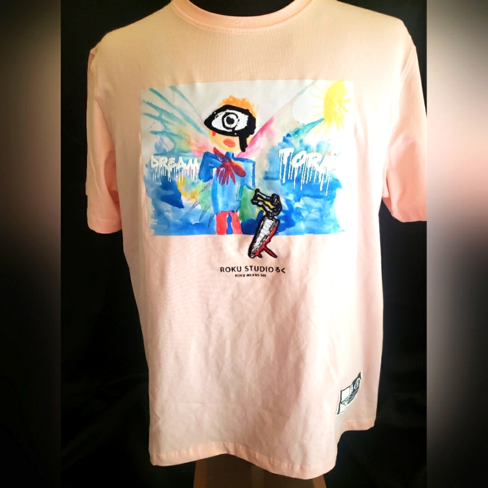 Roku Studios "Torn Dream" peachy pink XL Short Sleeve Unisex Tee.    FF109